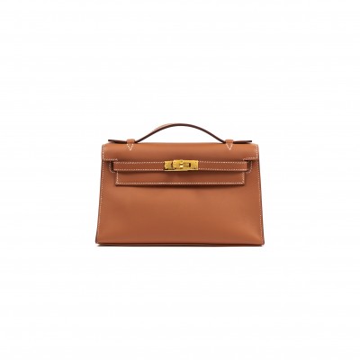 HERMÈS MASTER GOLD SWIFT KELLY POCHETTE GOLD HARDWARE (22*14*7cm) 